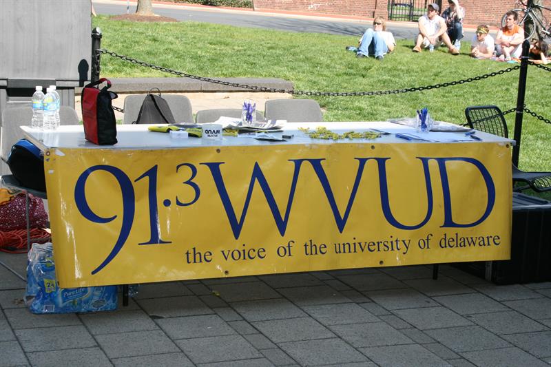 A booth representing radio station 91.3 WVUD, the voice of University of Delaware